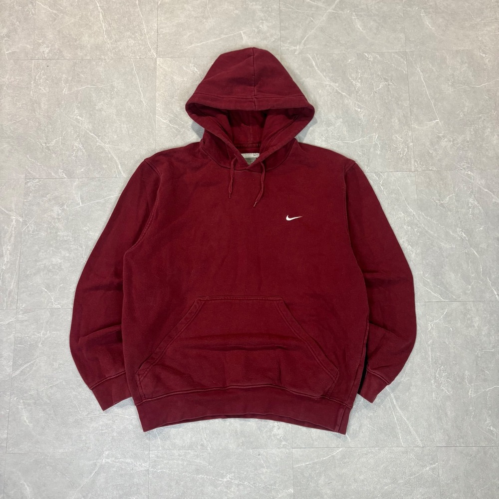 Nike Mens Embroidered Swoosh Hoodie Maroon Burgundy Pullover Large 4112